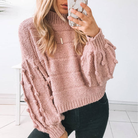 Women's V-Neck Solid Color Applique Warm Sweater