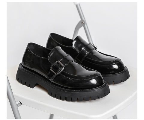 Soft Leather Niche Retro Buckle Platform Casual Leather Shoes