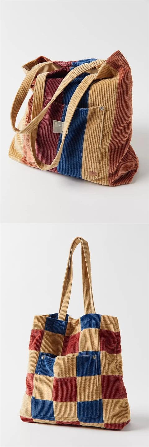 Women's New Corduroy Block Shoulder Bag