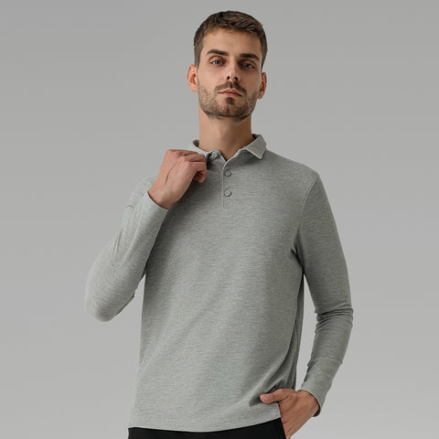Men's Casual Long-sleeved Polo Shirt Sports Outdoor All-matching Top Breathable Quick-drying T-shirt