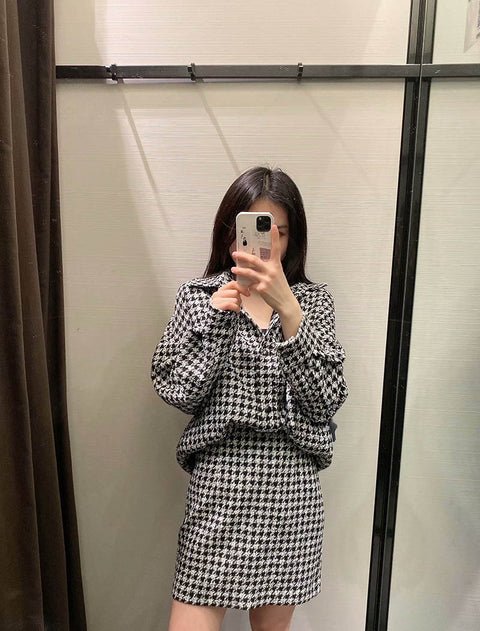 Women's European And American Style Textured Loose Shirt Jacket Skirt