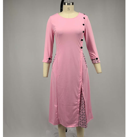 Solid color hem stitching dress