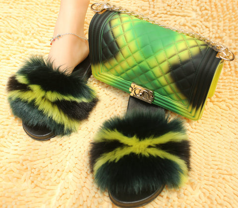 Summer Ladies Plush Slippers Jelly Bag Set
