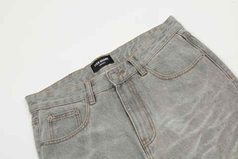 Wide-leg Washed Straight Flared Gray Washed Pleated Overalls Jeans