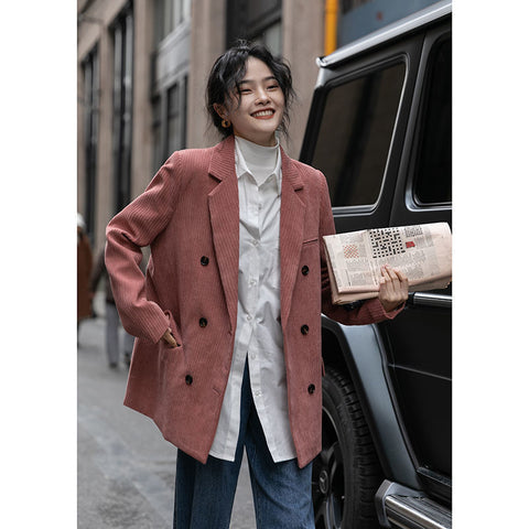 Hong Kong Style Design Sense Corduroy Suit Casual Jacket Women