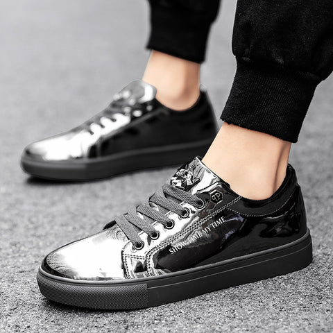 Men's Shoes Spring New Korean Fashion Board Shoes Low-top Trendy Casual Sneakers Glossy Large Size Flat Bottom Fashion Shoes