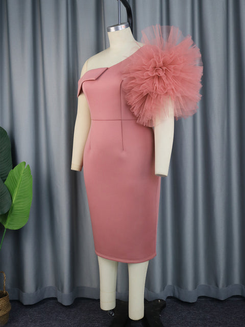 Women's One-shoulder Mesh Shaping Dress