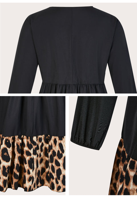 Women Plus Leopard Print Tunic Midi Shirt Dress