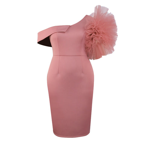 Women's One-shoulder Mesh Shaping Dress