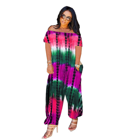 Stylish Loose Tie-Dye One-Shoulder Jumpsuit