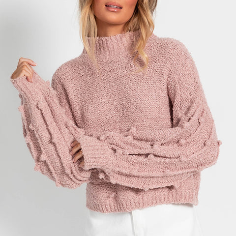 Women's V-Neck Solid Color Applique Warm Sweater