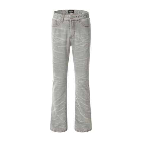 Wide-leg Washed Straight Flared Gray Washed Pleated Overalls Jeans