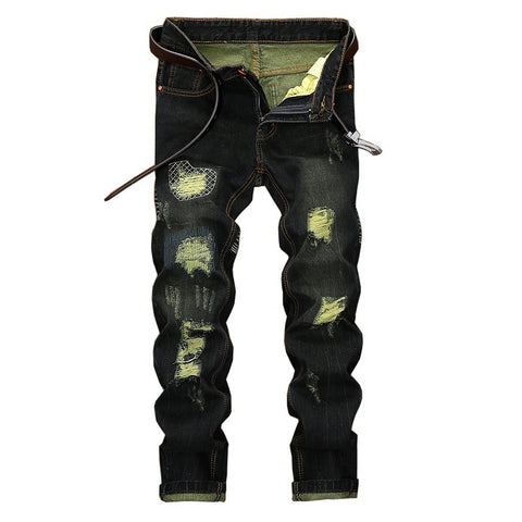 Retro Style Personality Men's Ripped Straight Jeans