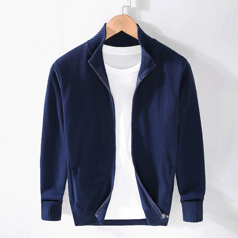 New Men's Cotton Turtleneck Zipper Sweater Winter Solid Color Slim Fit
