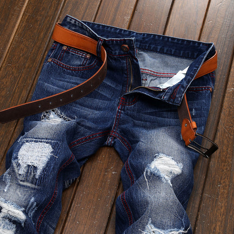 Retro Style Personality Men's Ripped Straight Jeans