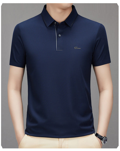 Men's Casual All-matching Fashion Solid Color Thin Breathable Lapels Basic Short Sleeve Top