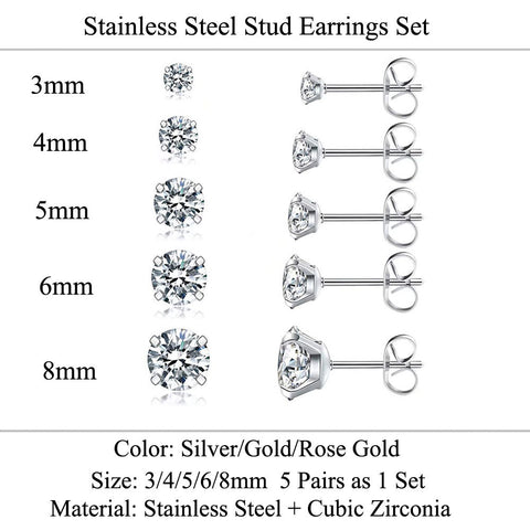 316L Stainless Steel Zircon Four Claw Stud Earrings