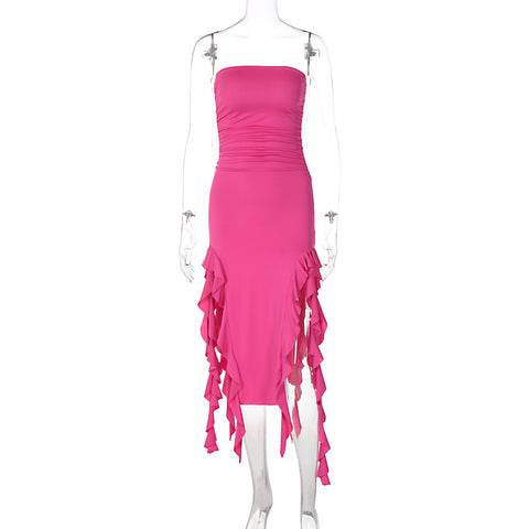 Sexy Personality Hollow Out Chest Wrap Irregular Dress