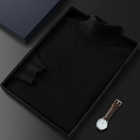 Men's High Lapel Casual Knitted Solid Color Cashmere Sweater