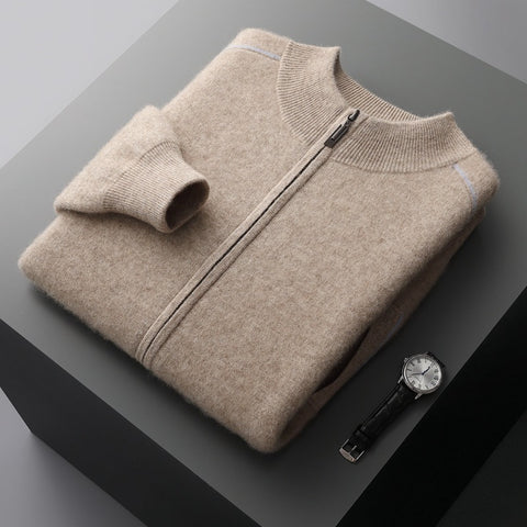 Men's Cashmere Sweater Thick Heavy Half Turtleneck Zipper