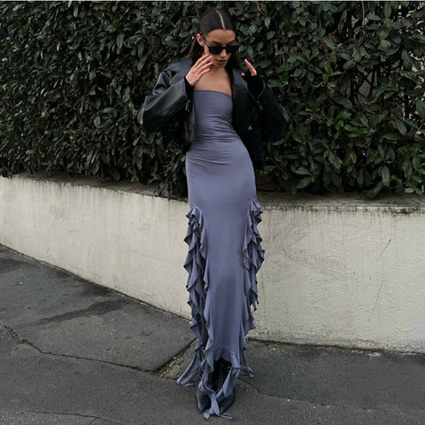 Sexy Personality Hollow Out Chest Wrap Irregular Dress
