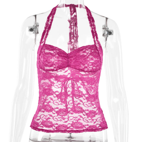 Women's Graceful And Fashionable Lace Splicing Sling Halter Small Top