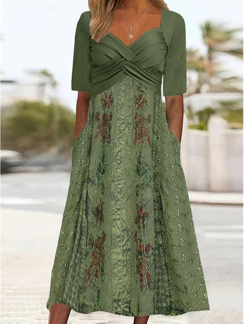 Women's Fashionable Elegant Butterfly Print Midi Dress