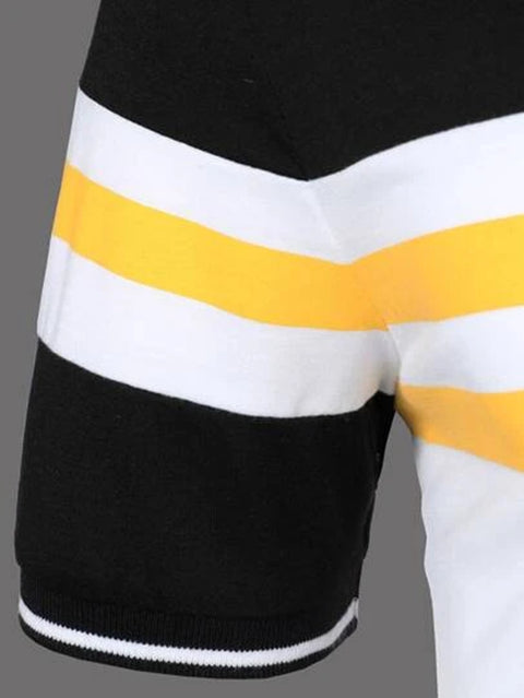 Striped Printed Short Sleeve Button Polo Shirt For Men