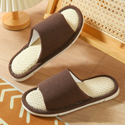 Sweat-absorbent Non-slip Breathable Thick-soled Cartoon Cute Little Dinosaur Linen Slippers