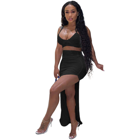 Women's Casual Fashion Pleated Irregular Slit Skirt Suit