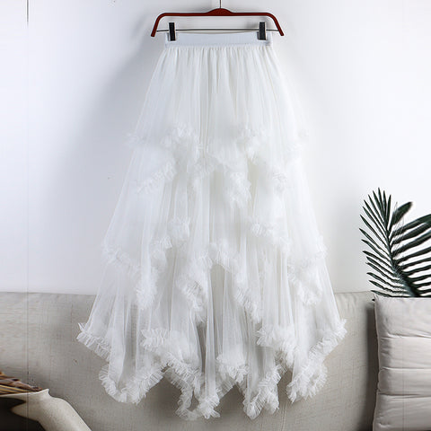 Women's High Waist Sweet Irregular Mesh Half-length Skirt