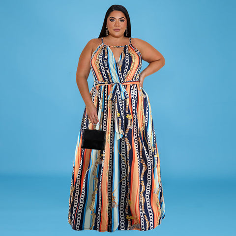 Summer New Irregular Print Dress With Sling