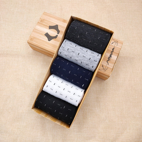 5 Pairs Solidcolor Mid-calf Length Men's Socks Boxed