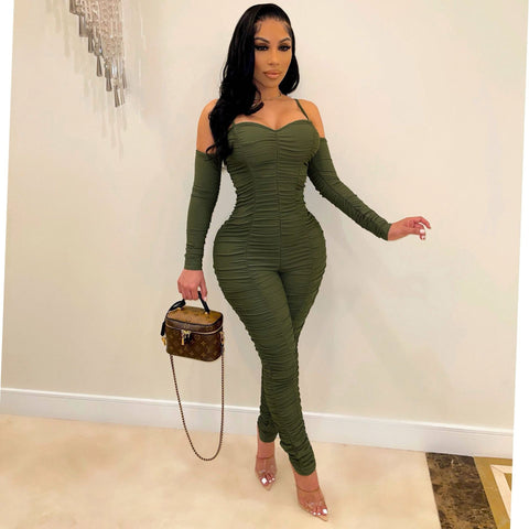 Tight Long Sleeve Spaghetti-strap Women's Jumpsuit