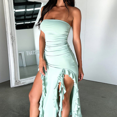Sexy Personality Hollow Out Chest Wrap Irregular Dress