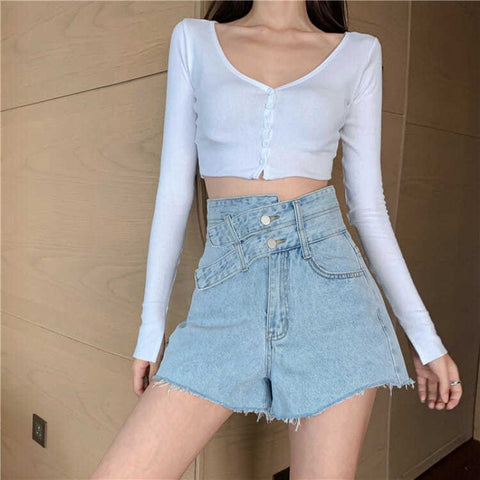 Women's Plus Size Slimming Irregular High Waist Denim Shorts