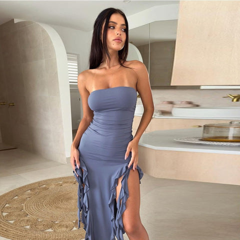 Sexy Personality Hollow Out Chest Wrap Irregular Dress