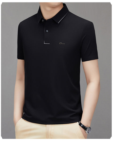 Men's Casual All-matching Fashion Solid Color Thin Breathable Lapels Basic Short Sleeve Top