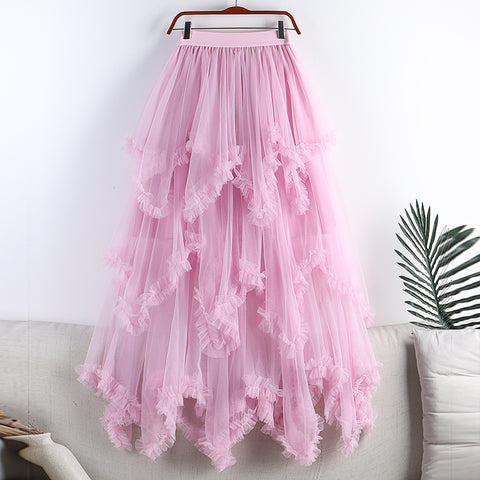 Women's High Waist Sweet Irregular Mesh Half-length Skirt