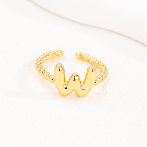 18K Gold Glossy Brass Balloon 26 PCs Letters Ring Fashion Jewelry