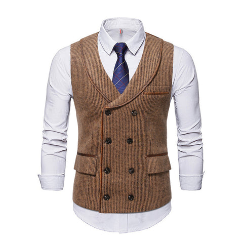 Striped Trim Double Breasted Men's Leisure Vest