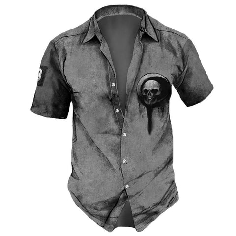 Summer New Men's Short Sleeve Cardigan Top Men's Lapel Retro Shirt
