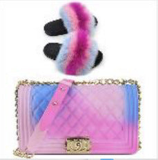 Summer Ladies Plush Slippers Jelly Bag Set