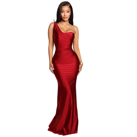 Women's Ladies One Shoulder Long Dress
