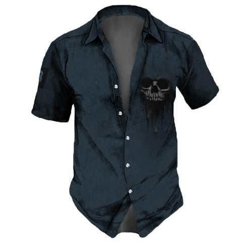 Summer New Men's Short Sleeve Cardigan Top Men's Lapel Retro Shirt