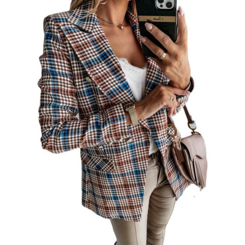 Women's Fashion Suit Plaid Jacket
