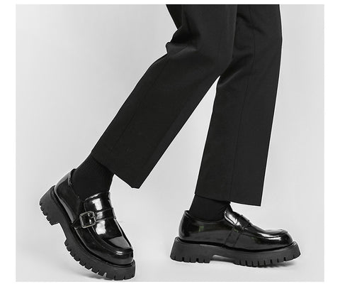 Soft Leather Niche Retro Buckle Platform Casual Leather Shoes