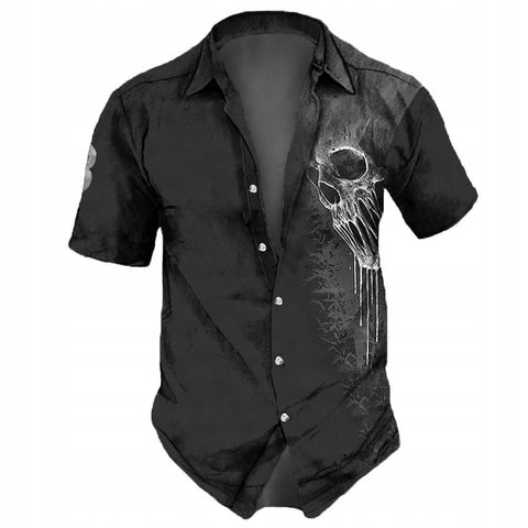 Summer New Men's Short Sleeve Cardigan Top Men's Lapel Retro Shirt