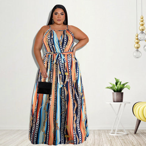 Summer New Irregular Print Dress With Sling