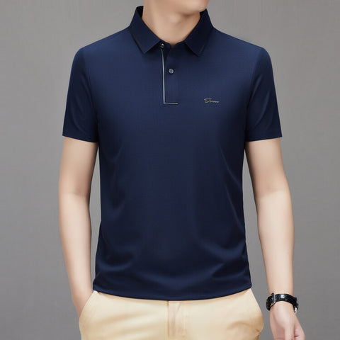 Men's Casual All-matching Fashion Solid Color Thin Breathable Lapels Basic Short Sleeve Top